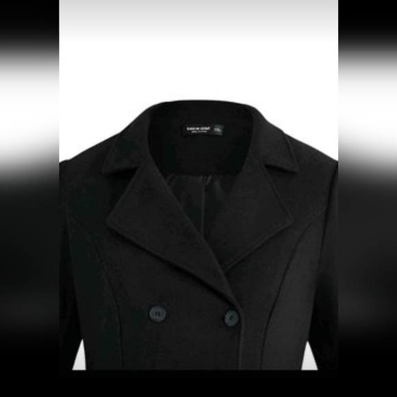 Black Double Breasted Wool like Coat with Slant Pockets - Picture 3 of 16